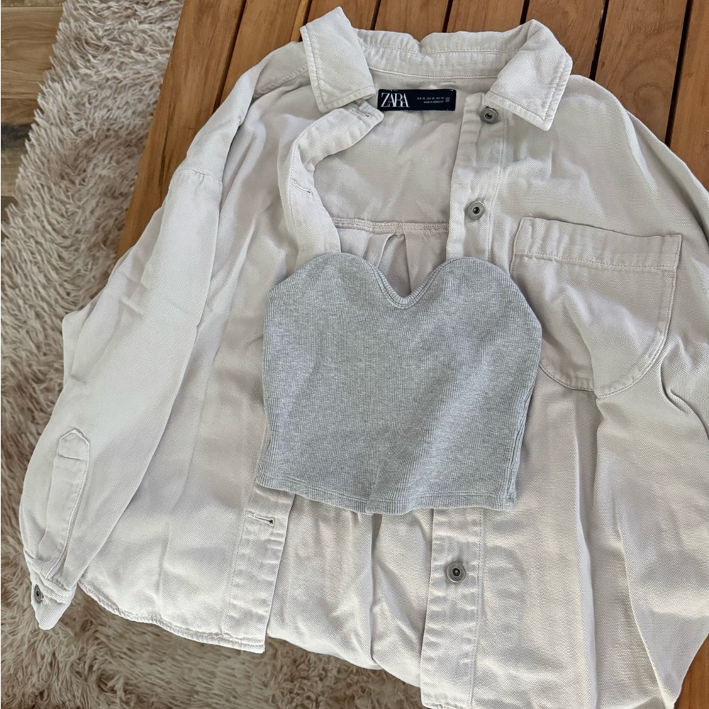 Zara White Shirt with Gray Crop Top
